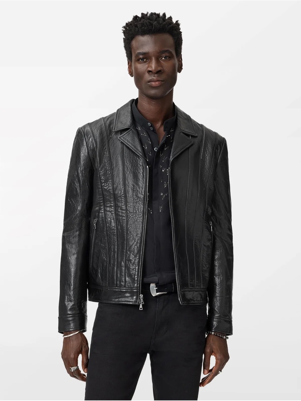 $2498 NWT Brand New John Varvatos Leather Biker Moto Chain Jacket EU 48 USA 38